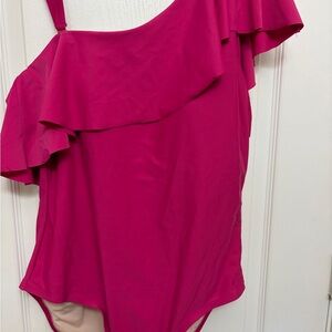 Kona Sol Pale Peach Swim Top with One-Shoulder Detail